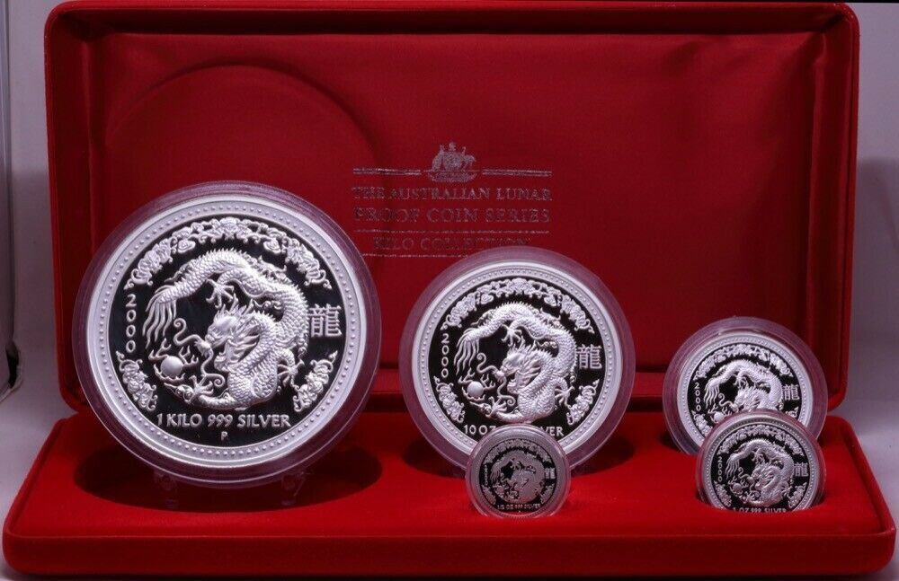 Australia 2000 Silver Lunar 5 Coin Proof Set Perth Mint Series I Dragon product image