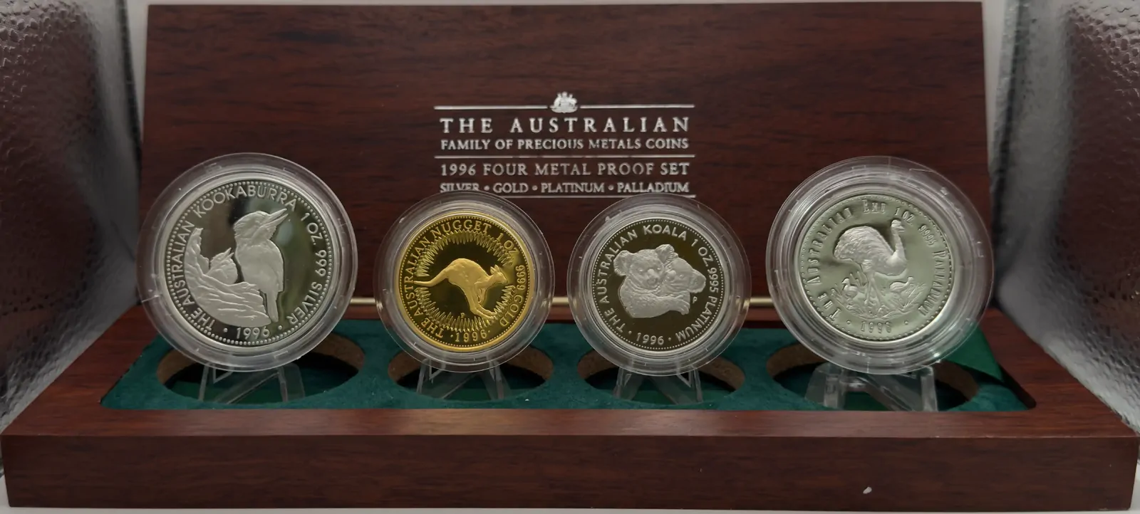 1996 Family of Precious Metals 4-Coin Proof Set – 1 oz Gold, Silver, Platinum & Palladium product image
