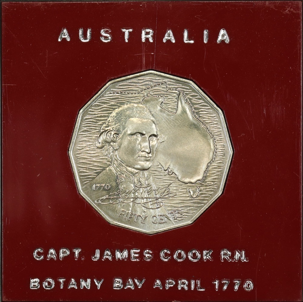 1970 50 Cent Specimen Captain Cook in Red Presentation Case product image