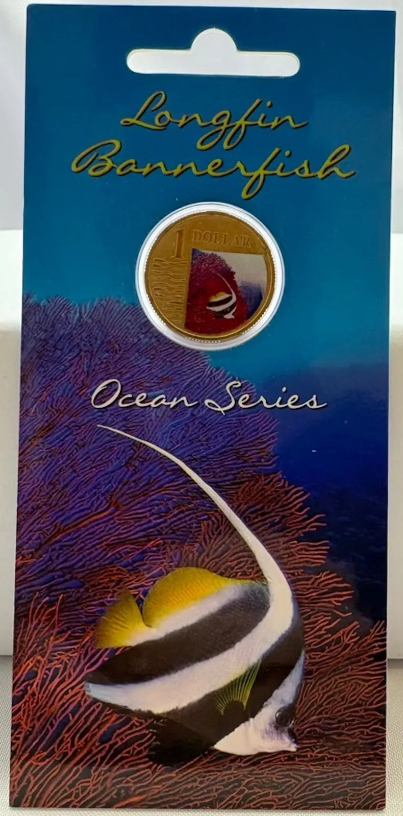 2007 Coloured 1 Dollar on Card - Ocean Series: Longfin Bannerfish product image