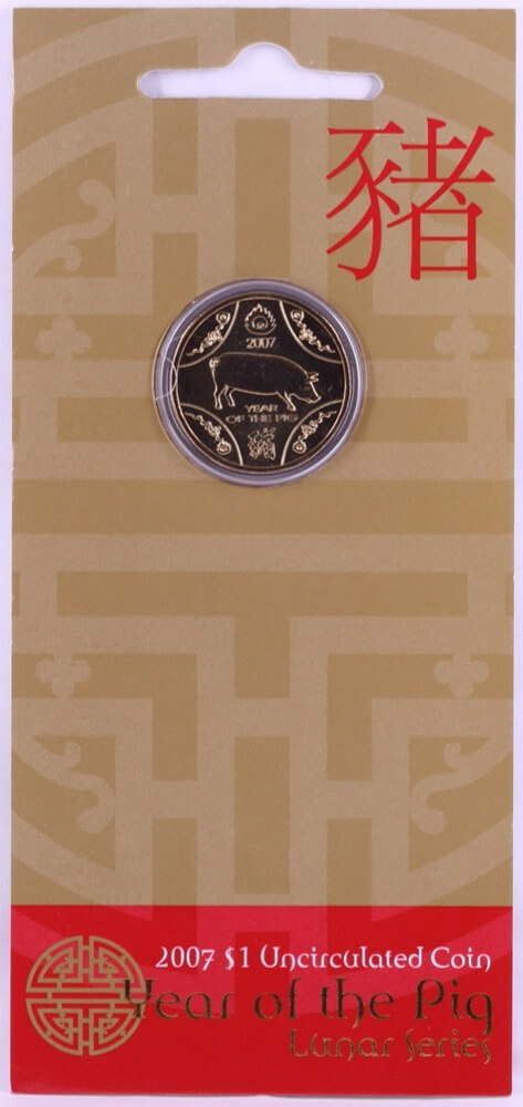 2007 One Dollar Carded Unc Coin Lunar Year of the Pig product image