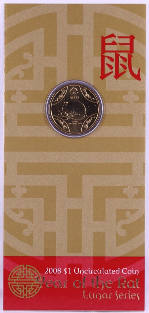 2008 One Dollar Carded Unc Coin Lunar Year of the Rat product image