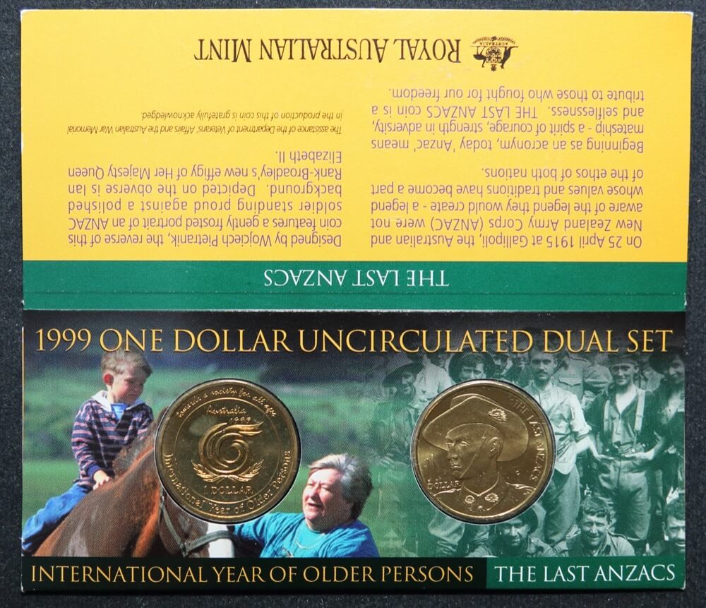 1999 One Dollar Uncirculated Pair - Anzac and Older Person product image