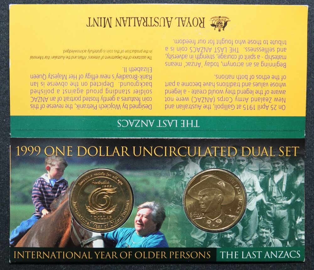 1999 One Dollar Unc Pair - Anzac and Older Person product image