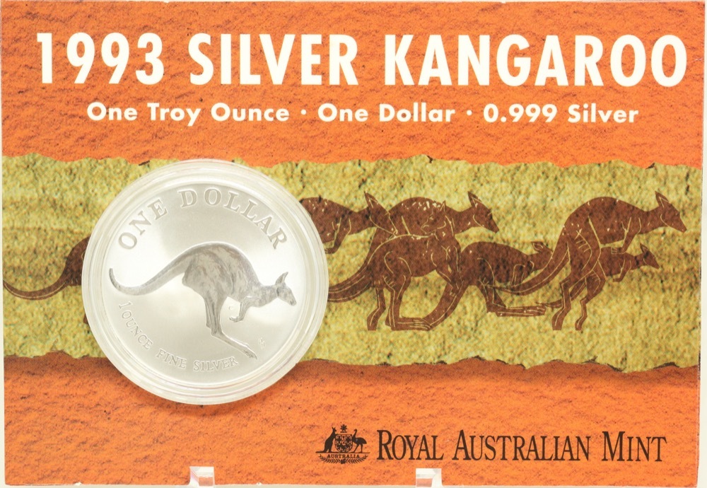 1993 One Dollar Silver Kangaroo Unc Coin - Flying Kangaroo product image