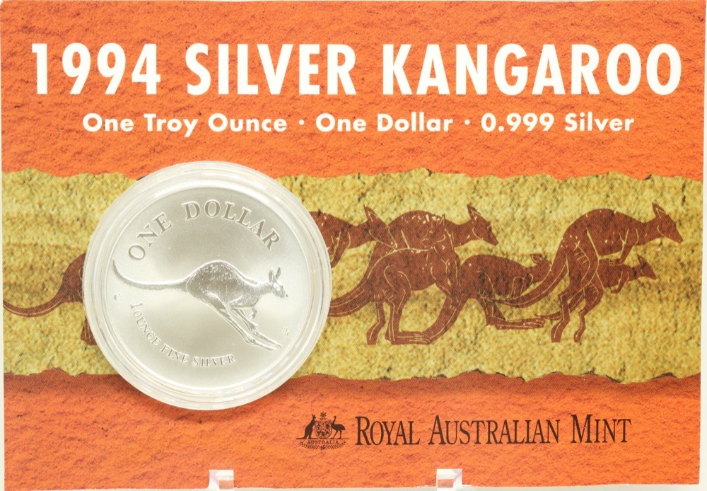 1994 One Dollar Silver Kangaroo Unc Coin Flying Joey product image