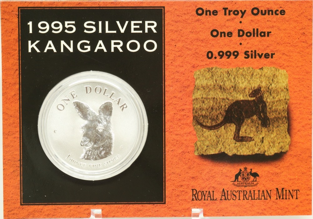 1995 One Dollar Silver Kangaroo Unc Coin Facing Kangaroo product image