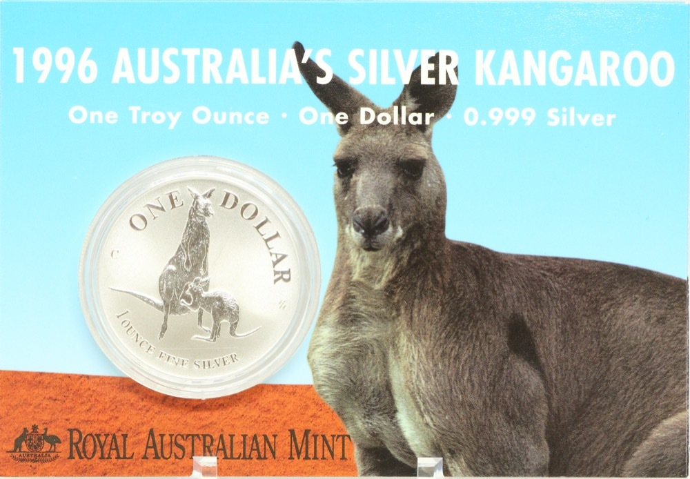 1996 One Dollar Silver Kangaroo Unc Coin Mother & Joey product image