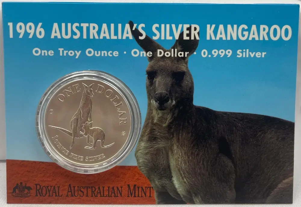 1996 Silver 1 Dollar Uncirculated Coin Kangaroo & Joey product image