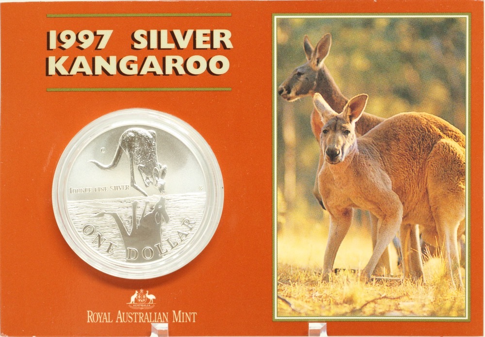 1997 One Dollar Silver Kangaroo Unc Coin Drinking Kangaroo product image
