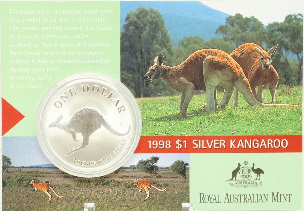 1998 One Dollar Silver Kangaroo Unc Coin Bouncing Joey product image