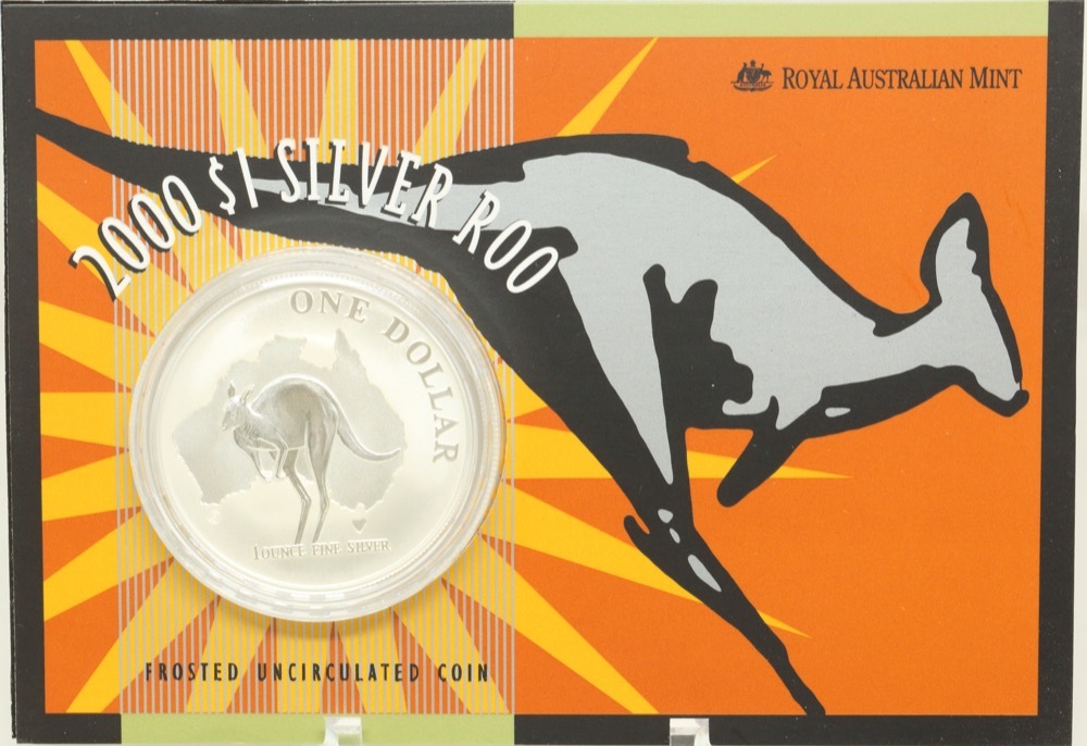 2000 One Dollar Silver Kangaroo Unc Coin Kangaroo and Map product image