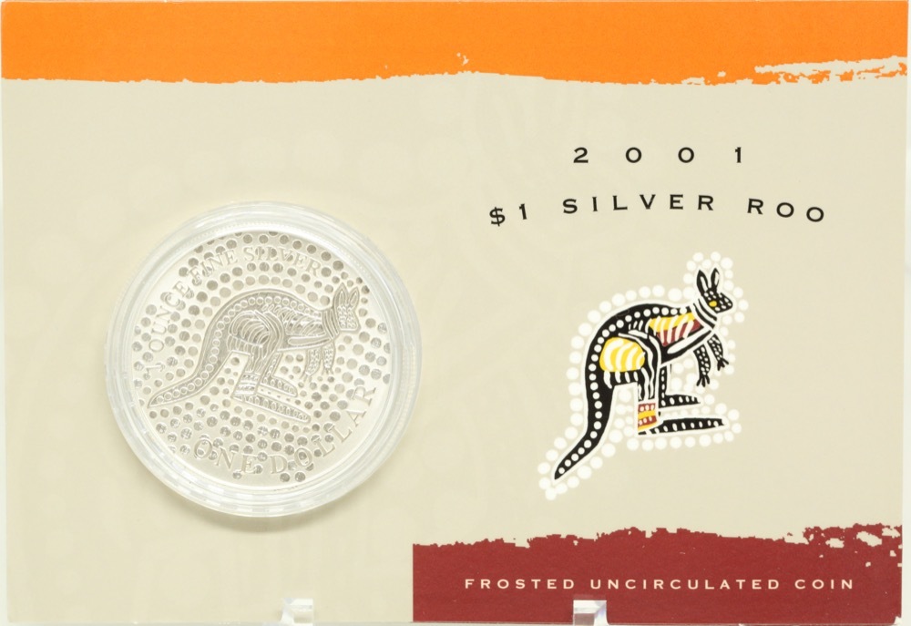 2001 One Dollar Silver Kangaroo Unc Coin Aboriginal Dreaming product image