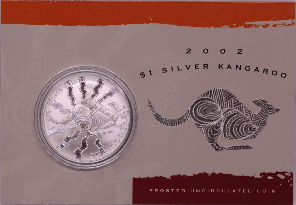 2002 One Dollar Silver Kangaroo Unc Coin Aboriginal Design product image