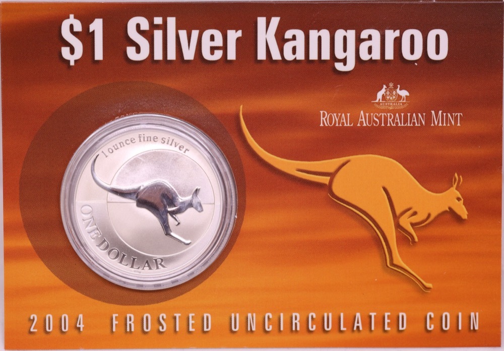 2004 1 Dollar Silver Kangaroo Unc Coin Flying Kangaroo product image
