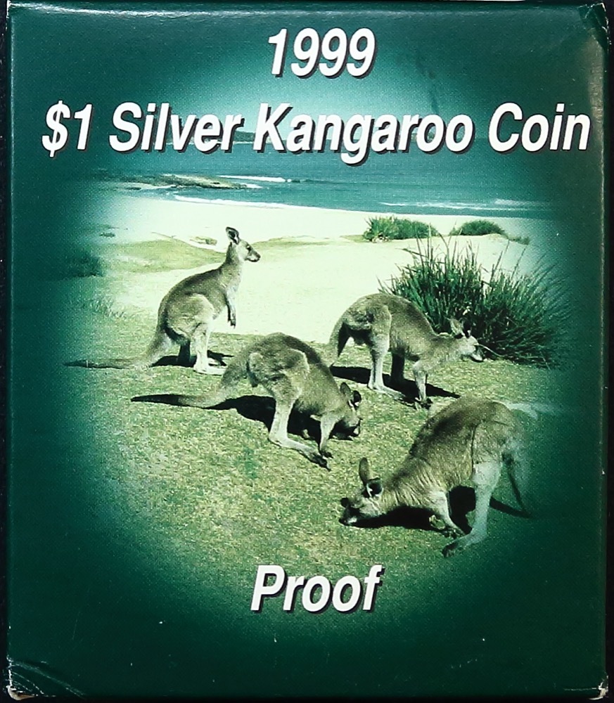 1999 One Dollar Silver Kangaroo Proof Coin Two Kangaroos product image
