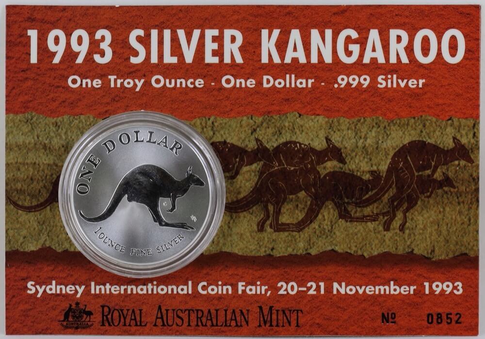 1993 One Dollar Silver Kangaroo Unc Coin Fair Facing Kangaroo product image