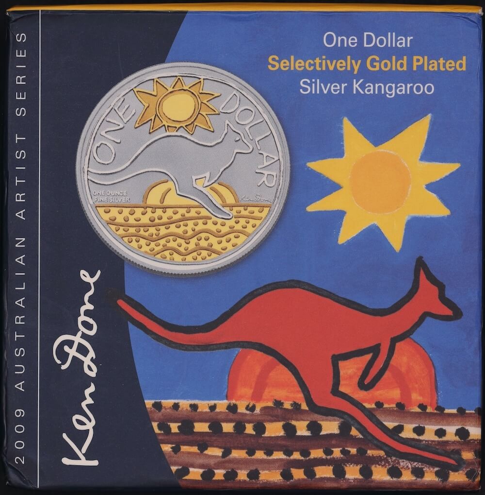 2009 One Dollar Silver Proof Coin Kangaroo Gold Plated Ken Done product image