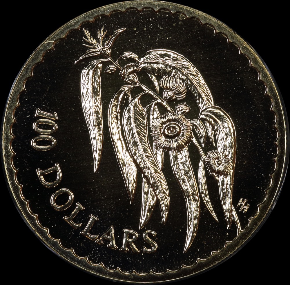 1996 Gold 100 Dollar Unc Coin Floral Emblems - Blue Gum product image