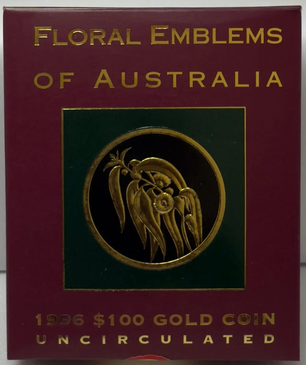 1996 Gold 100 Dollar Unc Coin Floral Emblems - Blue Gum product image