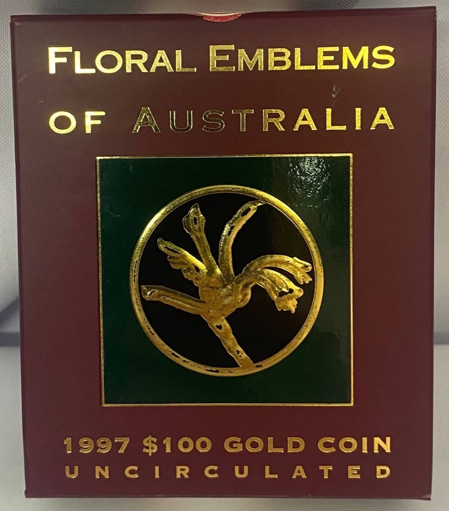 1997 Gold 100 Dollar Unc Coin Floral Emblems Kangaroo Paw product image
