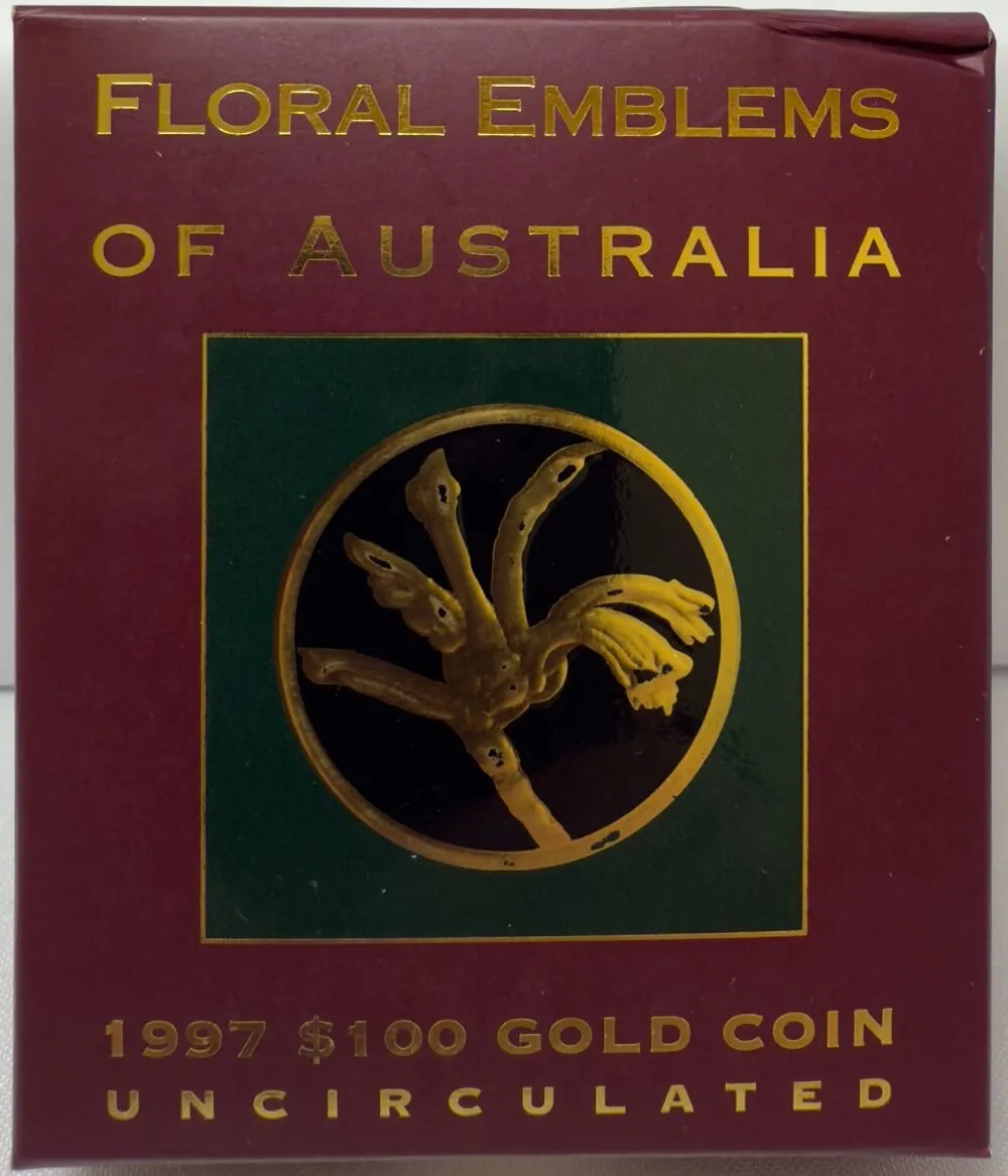 1997 Gold 100 Dollar Unc Coin Floral Emblems Kangaroo Paw product image