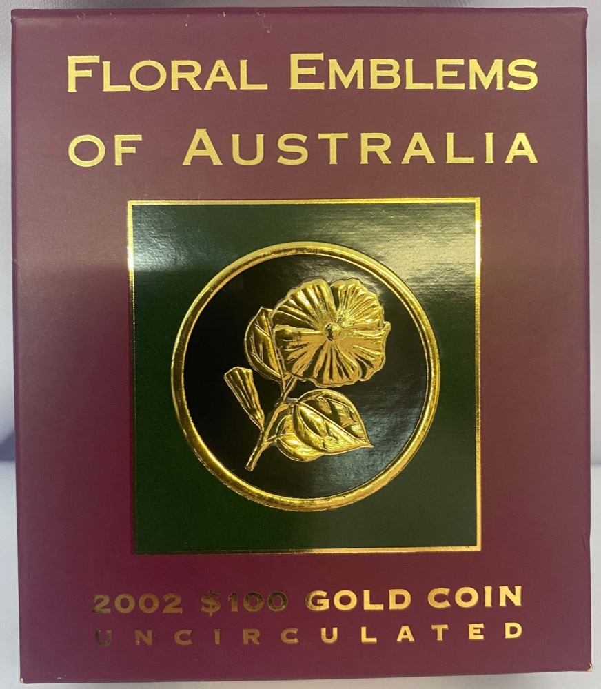 2002 Gold 100 Dollar Gold Unc Coin Floral Emblems Sturt Desert Rose product image