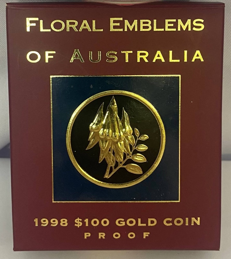 1998 Gold 100 Dollar Proof Coin Floral Emblems Sturt Desert Pea product image