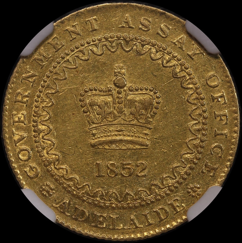 1852 Type II Gold Adelaide Pound NGC AU55 product image