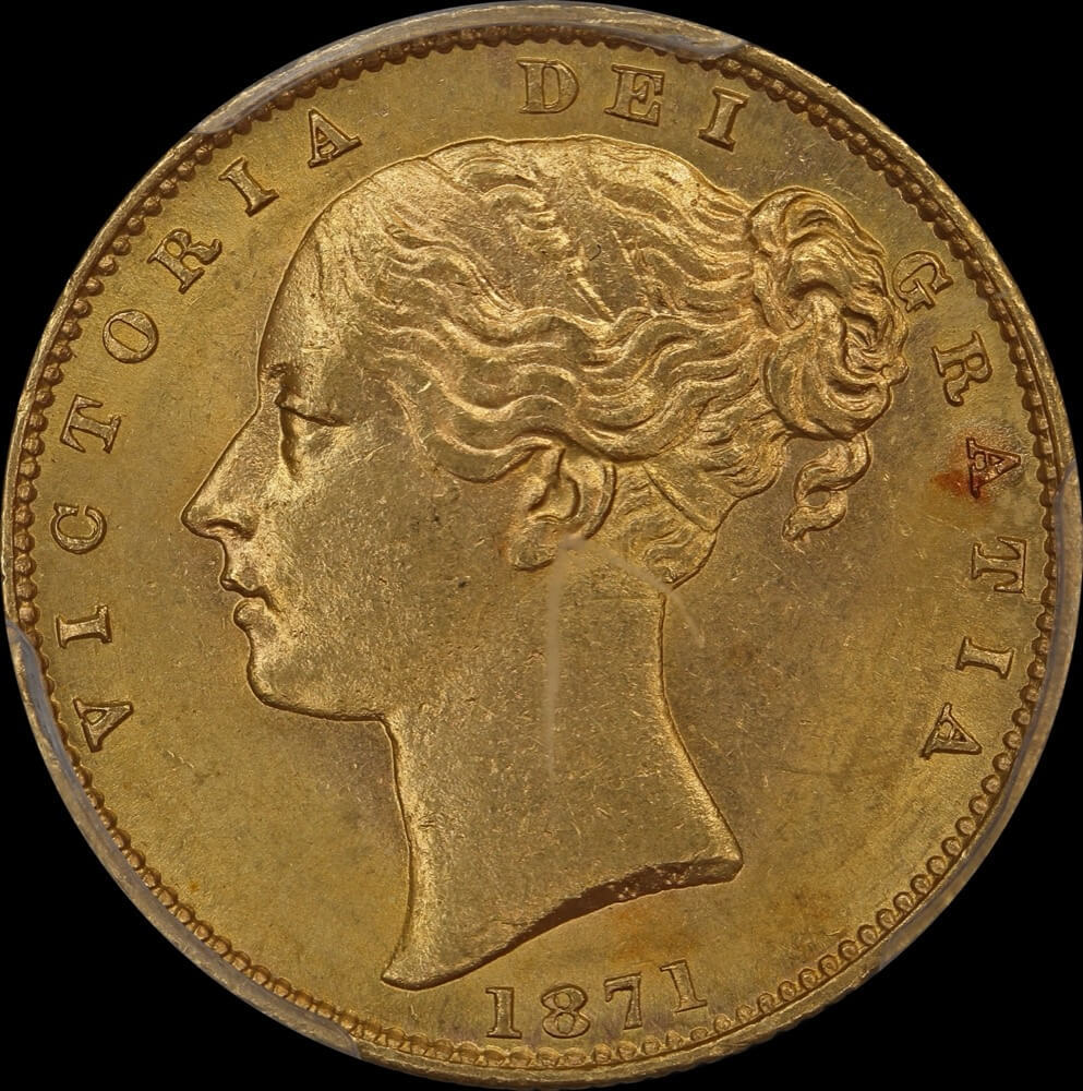1871 Sydney Shield Sovereign WW Incuse Choice Unc (PCGS MS63) product image