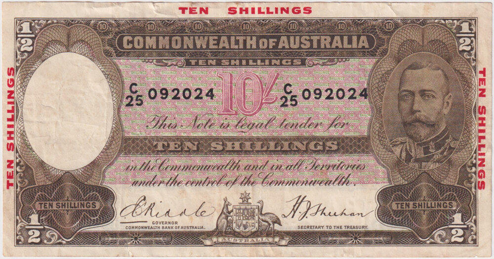 1934 Ten Shilling Riddle/Sheehan R10 about VF product image