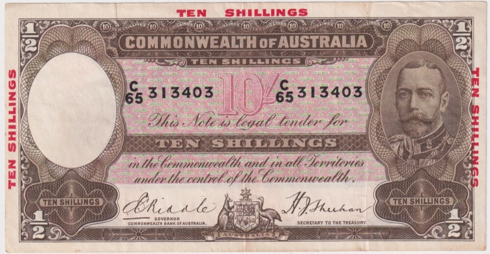 1934 Ten Shilling Riddle/Sheehan R10 about VF product image
