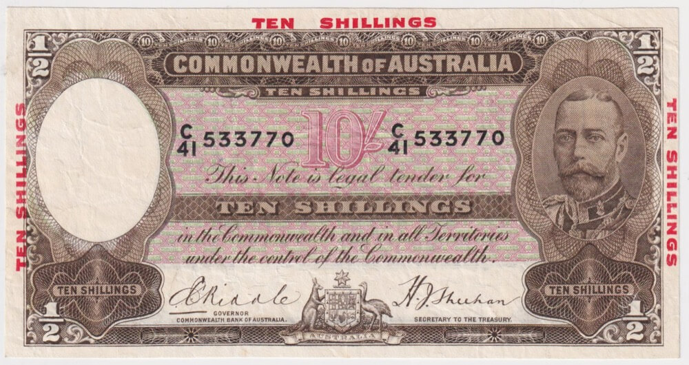 1934 Ten Shilling Riddle/Sheehan R10 Very Fine product image