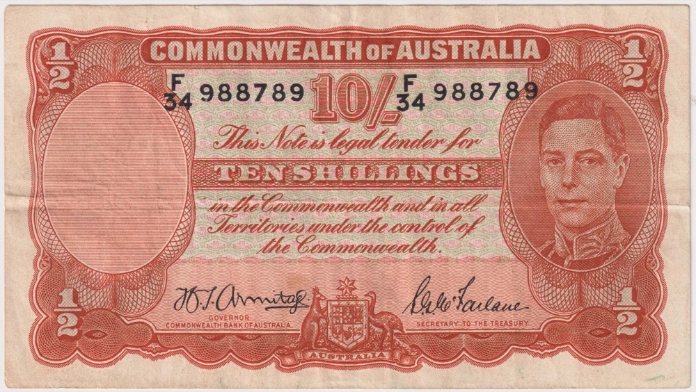 1942 Ten Shilling Armitage/McFarlane R13 about VF product image