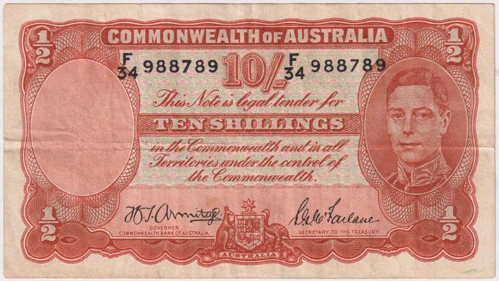 1942 Ten Shilling Armitage/McFarlane R13 about VF product image