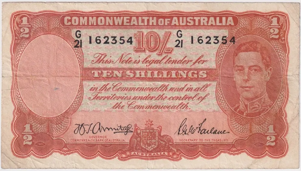 1942 Ten Shilling Armitage/McFarlane R13 about VF product image