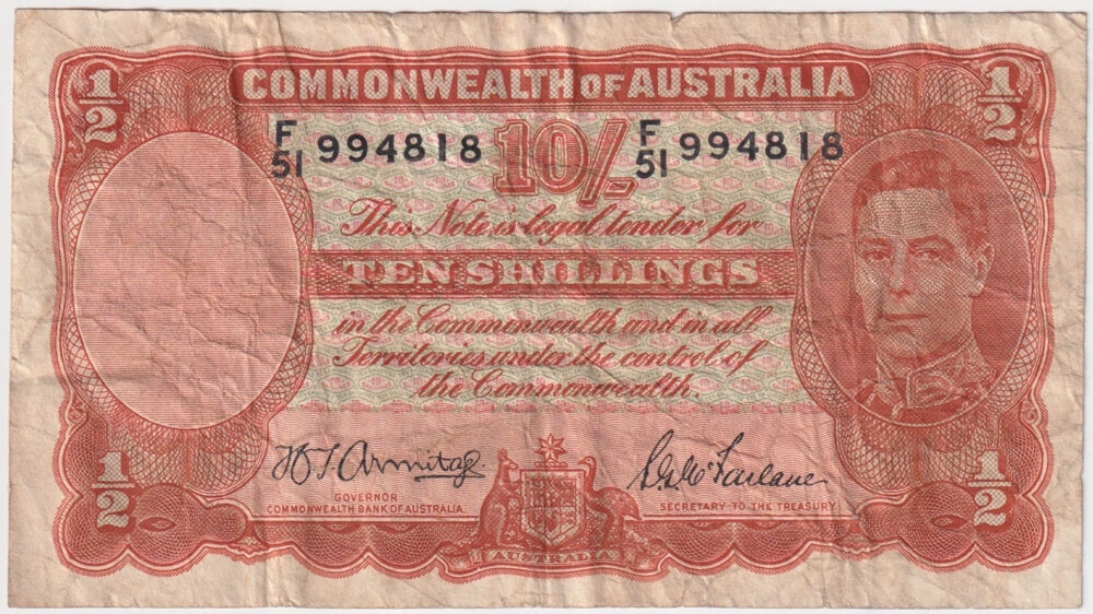 1942 Ten Shilling Armitage/McFarlane R13 Very Good product image