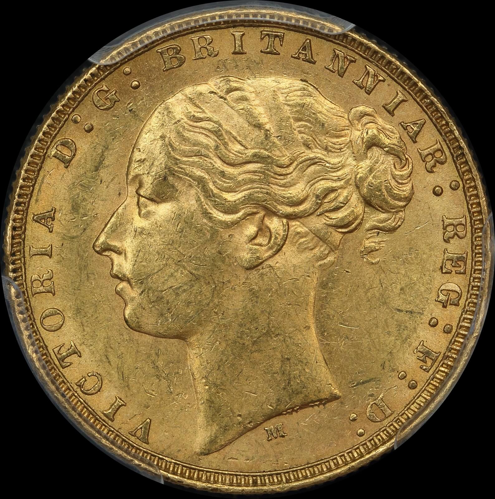 1874 Melbourne Young Head Sovereign Unc (PCGS MS62) product image