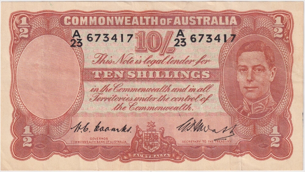 1949 Ten Shilling Coombs/Watt R14 good VF product image