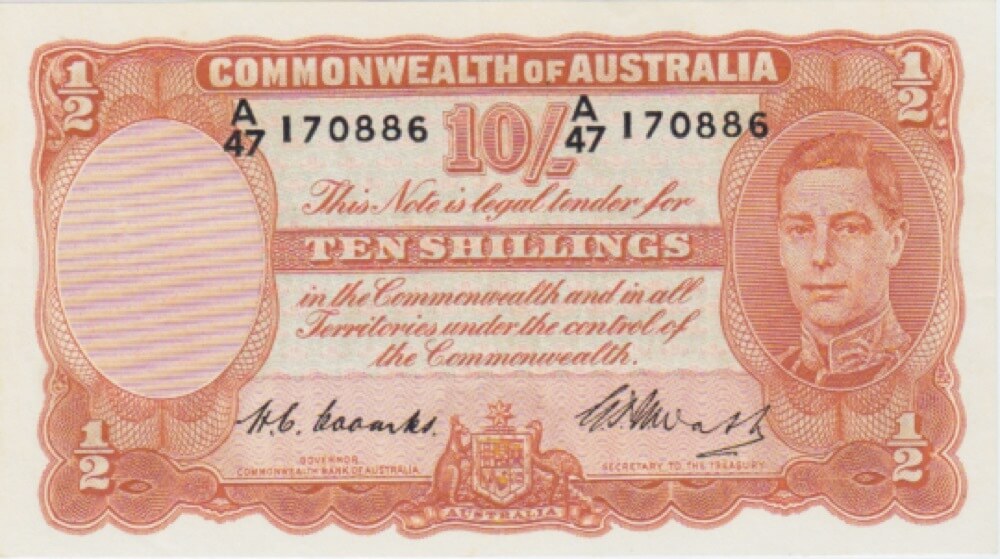 1949 Ten Shilling Coombs/Watt R14 Uncirculated product image