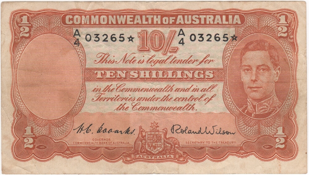 1952 Ten Shilling Star Note Coombs/Wilson R15S about VF product image