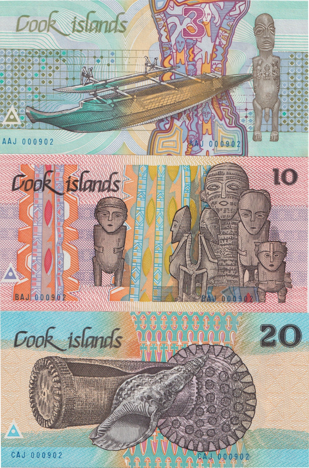 Cook Islands 1987 Set of 3 Notes ($3/$10/$20) Pick# PCS1 Uncirculated product image