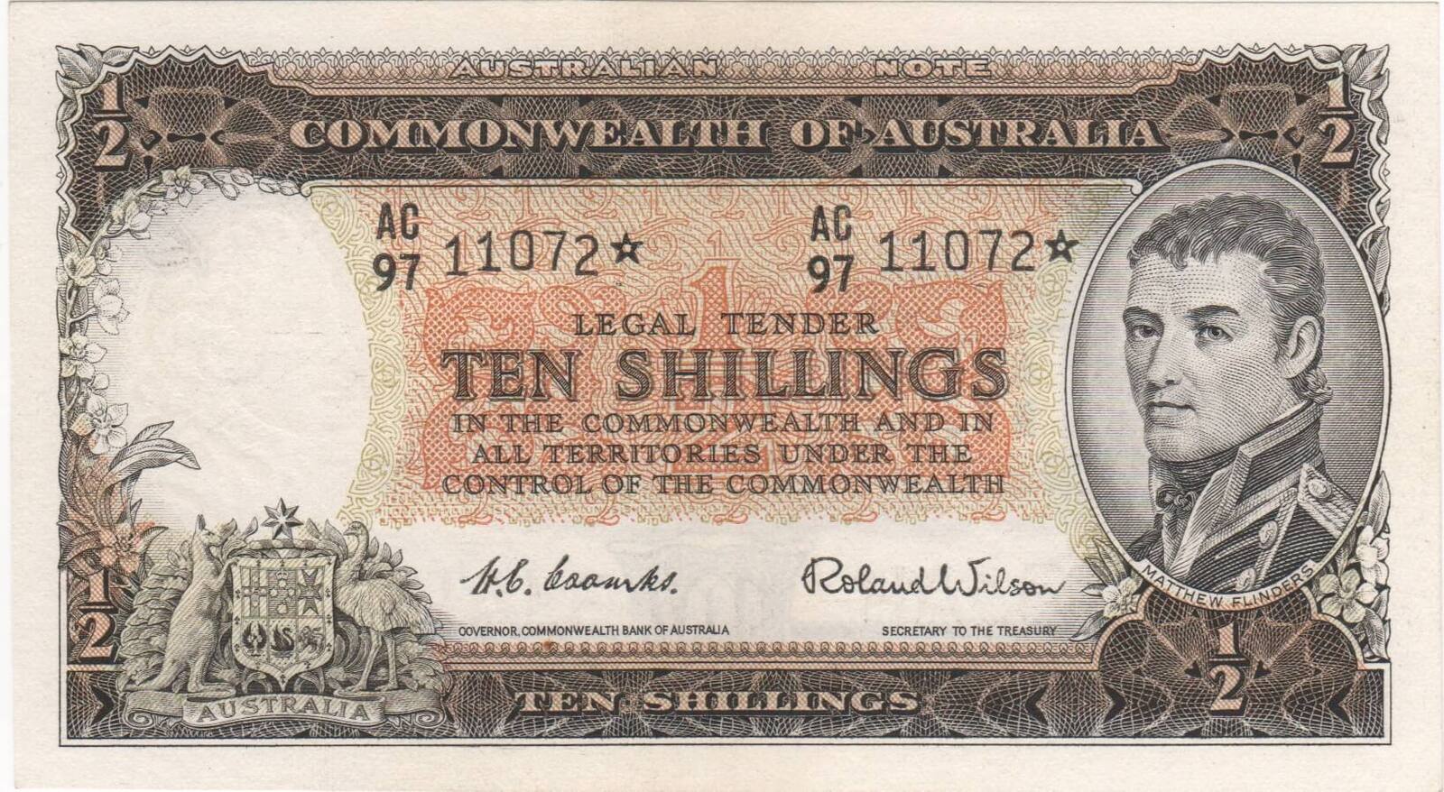 1954 Ten Shilling Star Note Coombs/Wilson R16s about Unc product image