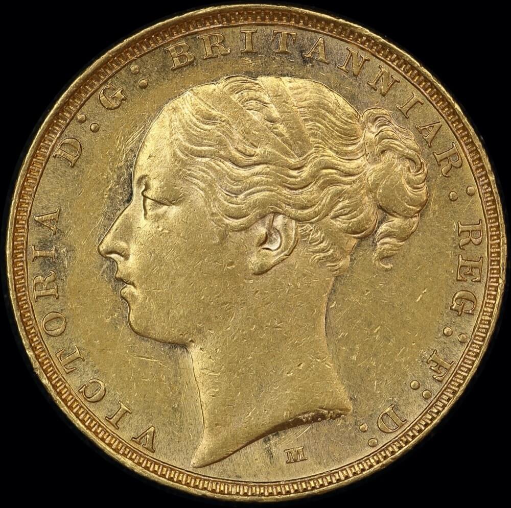1885 Melbourne Young Head Sovereign Portrait 2; With BP good EF product image