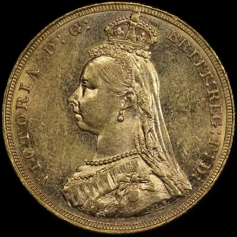 1887 Melbourne Jubilee Head Sovereign Small Spaced JEB good EF product image