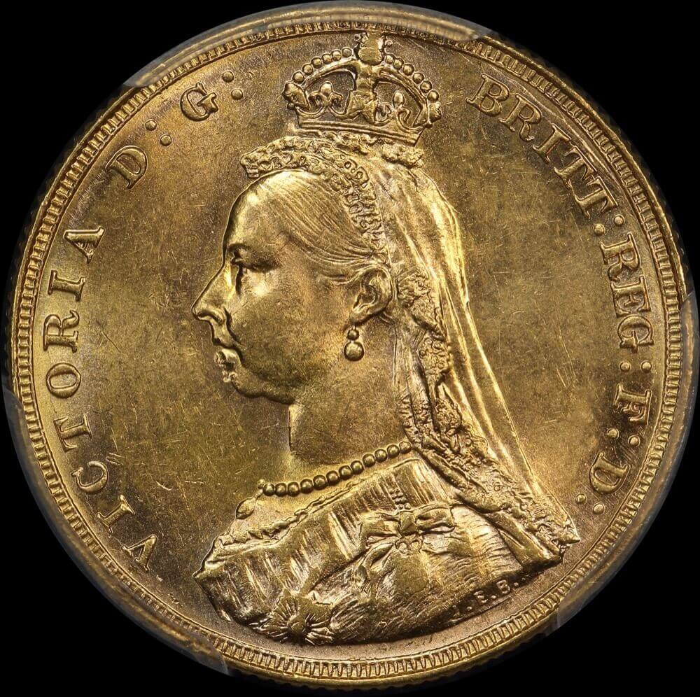 1887 Melbourne Jubilee Head Sovereign Dish M7 Unc (PCGS MS62) product image