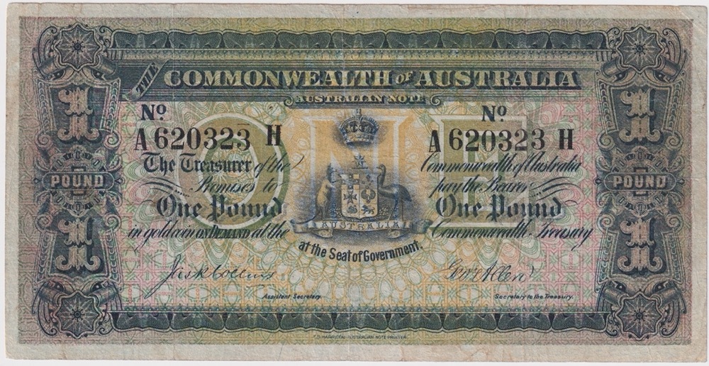 1915 One Pound Collins/Allen R18D Large Black Serials Fine product image