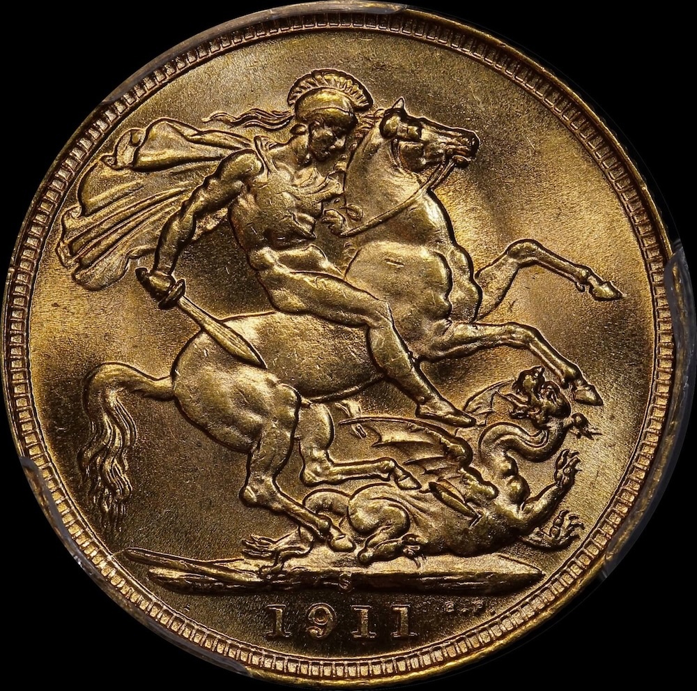 1911 Sydney George V Large Head Sovereign Unc (PCGS MS62) product image