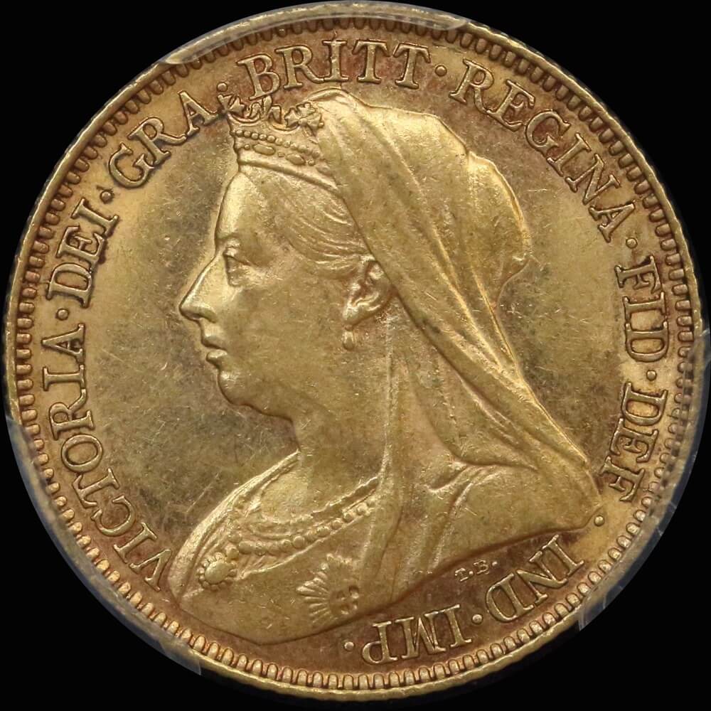 1900 Melbourne Veiled Head Half Sovereign PCGS AU58 product image