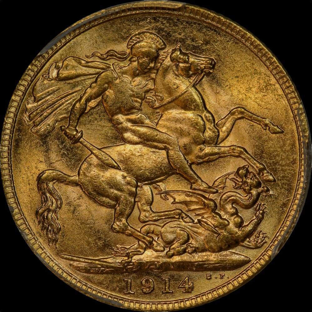 1914 Melbourne George V Large Head Sovereign Choice Unc (PCGS MS63) product image